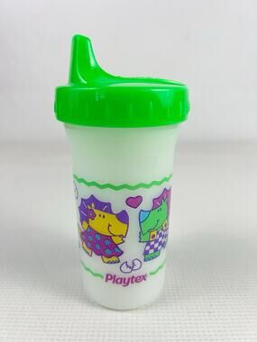 Vintage 1999 Playtex Plastic Sippy Cup with Valve Dinosaurs Great Condition
